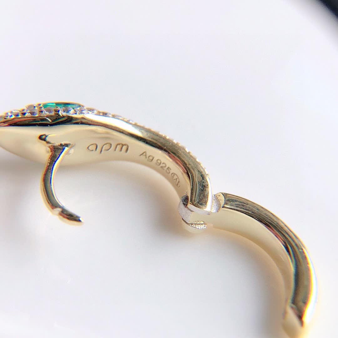 APM Monaco Gold Plated Hoop Earrings with Diamonds and Emeralds